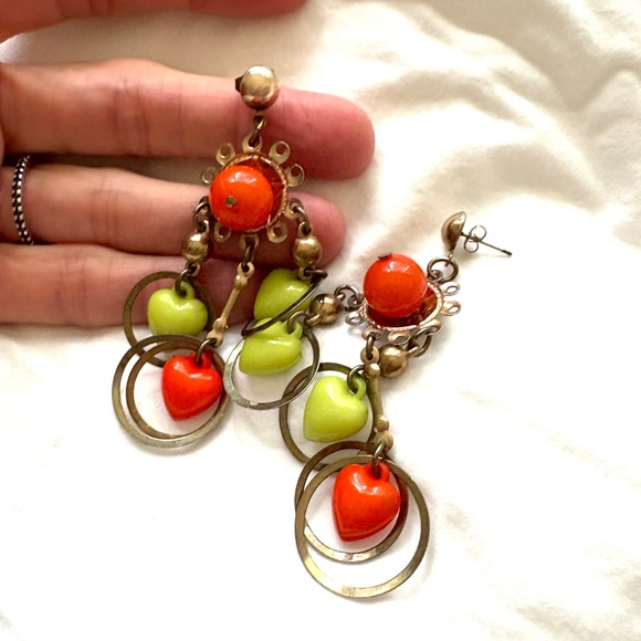 earrings hanging vintage jangle dangle fun hearts costume artsy boho girly - Picture 6 of 11